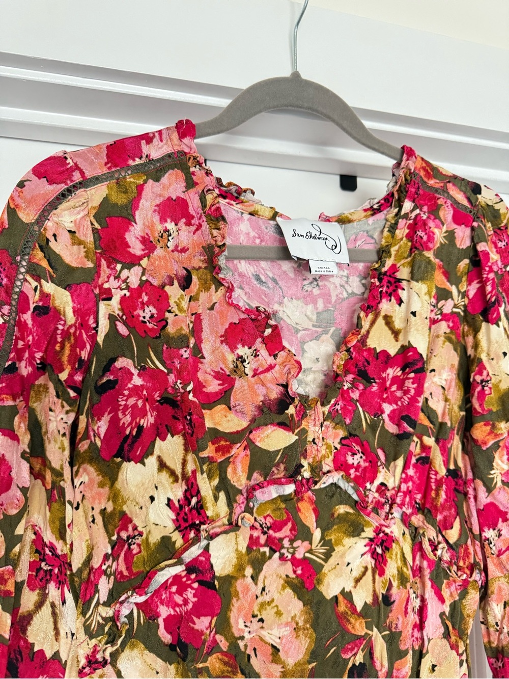Sam Edelman Floral V-Neck Midi Dress in Pink and Green - Picture 4 of 5
